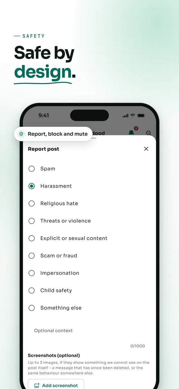 Safe by design: reporting a post, with block and mute